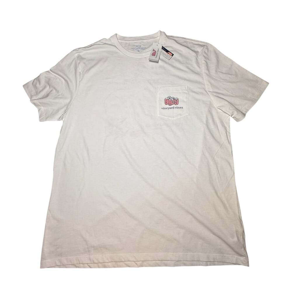 Vineyard Vines Pocket T-Shirt Size XL White Beer Cans Graphic